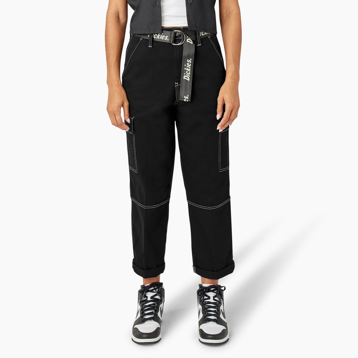 Women's Relaxed Fit Contrast Stitch Cropped Cargo Pants For Sale | Dickies